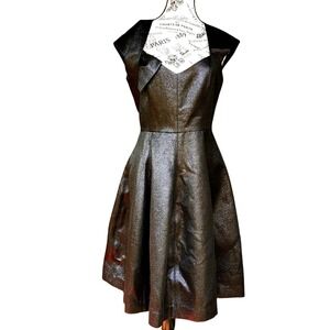 Halston Heritage Dress Women 8 Black NWT Metallic‎ Fit Flare Evening GLC152646